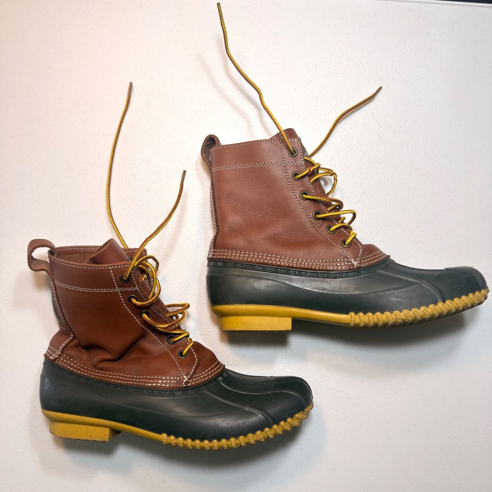 Lands' End Duck Boots Women's 9B Brown Leather Waterproof Lace Up Yellow Eu 40 - Picture 3 of 11